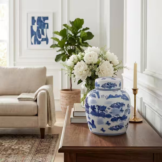 Rounded Jar with Lid, Blue 9"