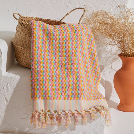 Pom Pom Pink/Yellow/Blue Turkish Towel