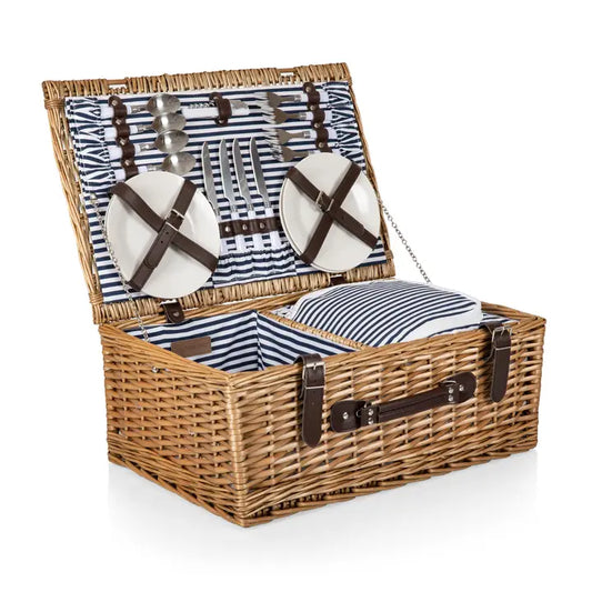 Picnic Time Belmont Basket Navy Blue Stripe