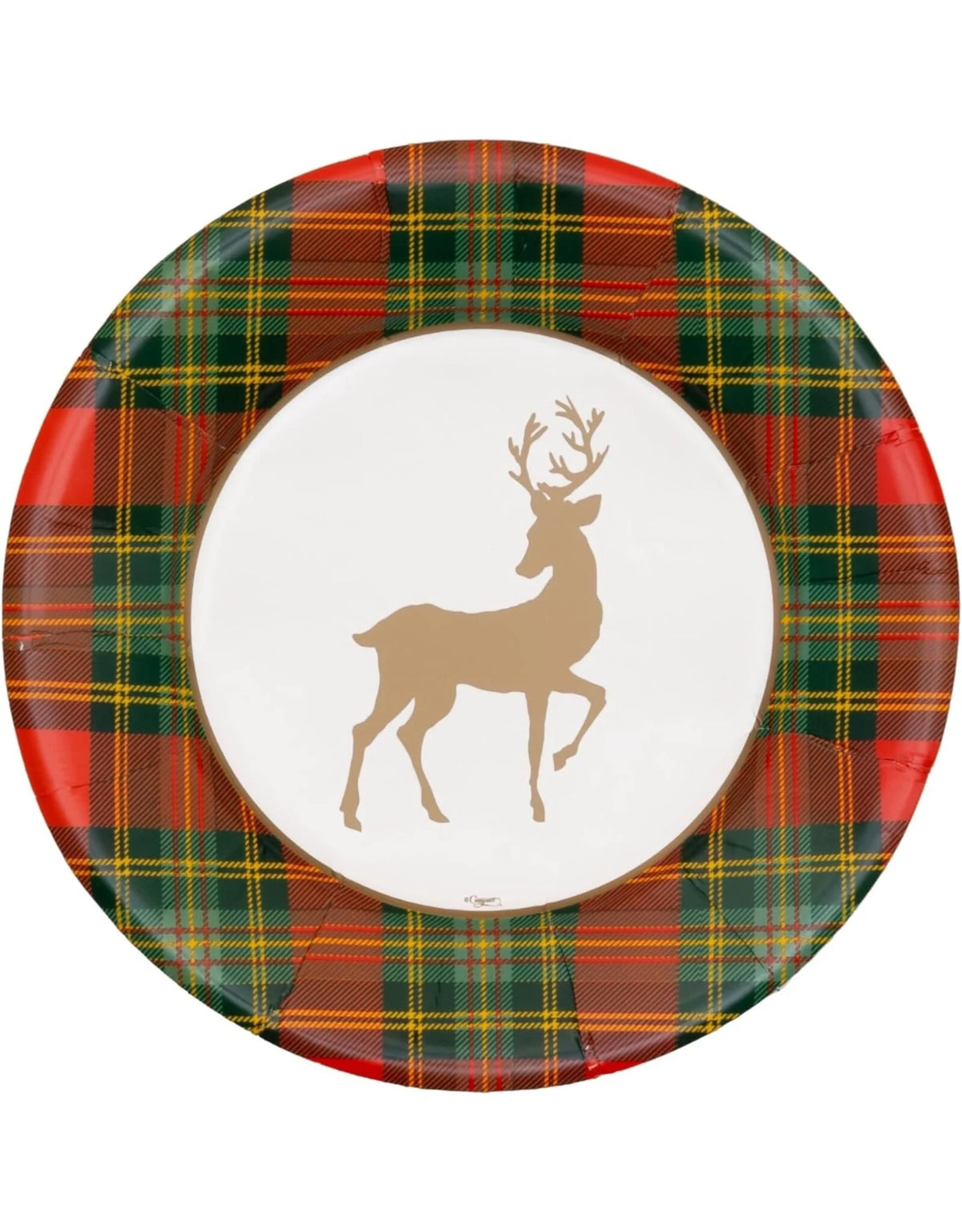 Caspari Reindeer Tartan Red Paper Salad & Dessert Plates
