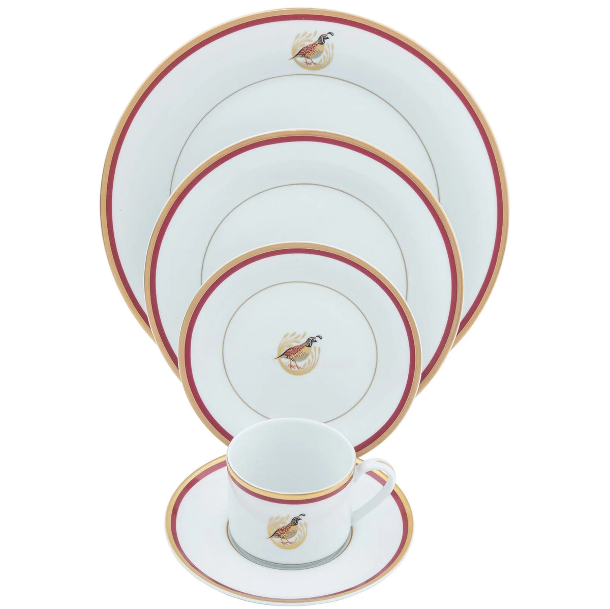 Pickard UW Quail Motif Ultra-White 5 Piece Place Setting