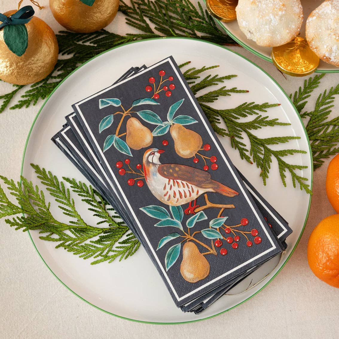 Partridge & Pear Long Lunch Paper Napkins - Display | Christmas Decor |