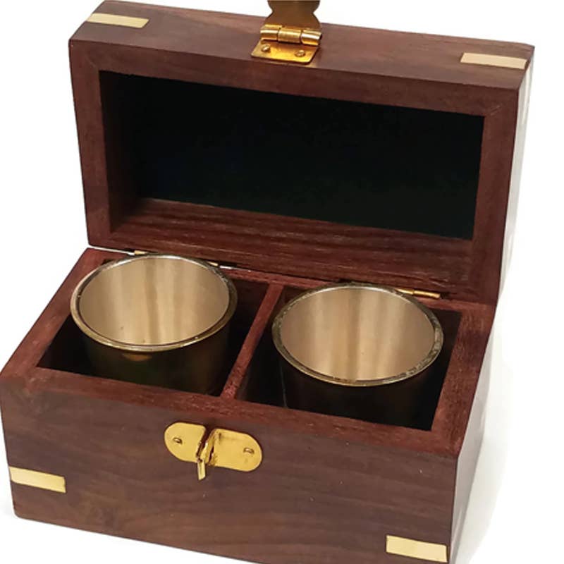Polished Brass Rum Cups - 4" Rosewood Storage Box | Barware