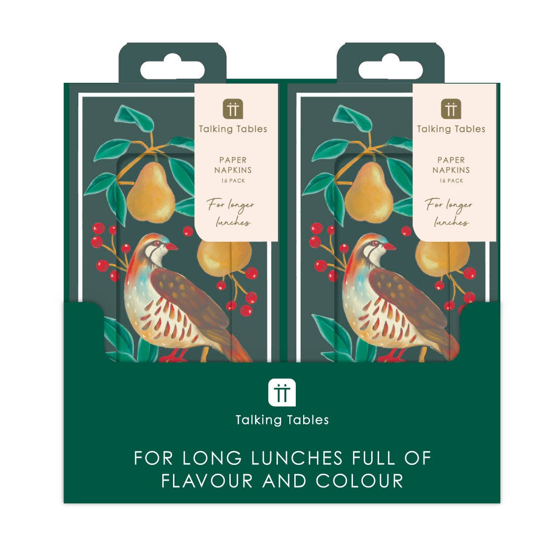 Partridge & Pear Long Lunch Paper Napkins - Display | Christmas Decor |