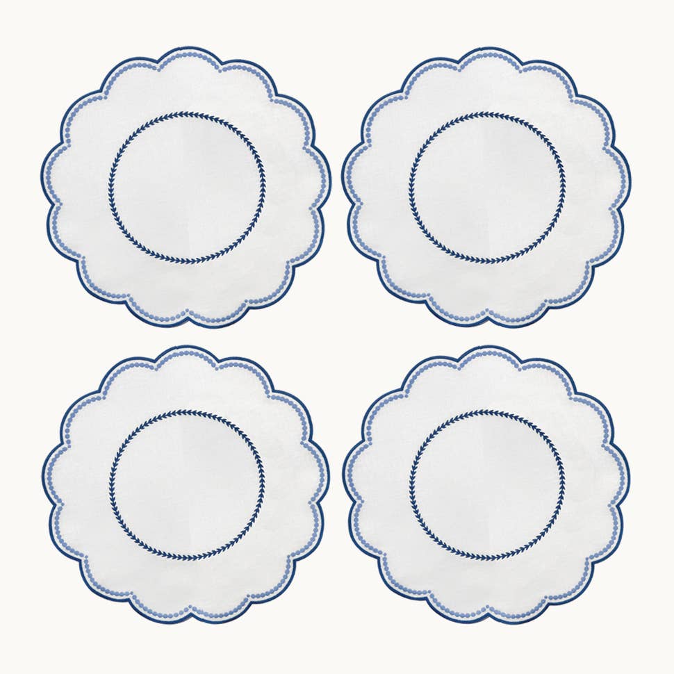 Lilibeth white&blue embroidered linen placemat (set of 4)