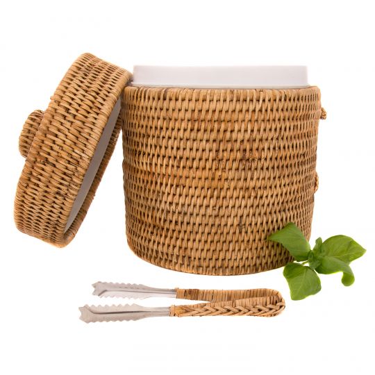 Rattan Ice Bucket with Tongs, Small
