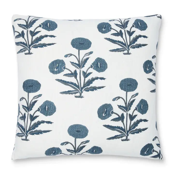 Poppy Flower Cushion Cover + Insert Blue Oatmeal, 22"x22"