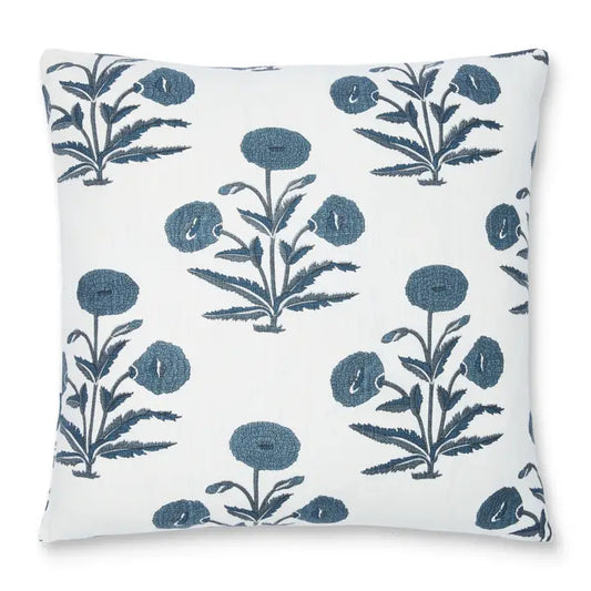 Poppy Flower Cushion Cover + Insert Blue Oatmeal, 22"x22"