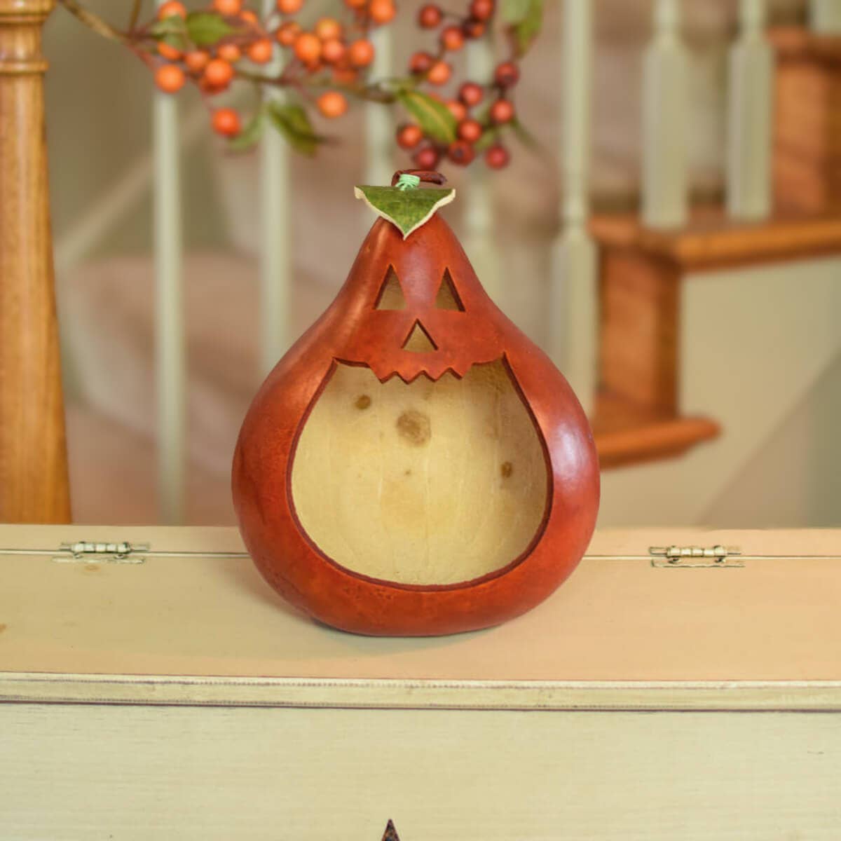 Hand-Crafted Gourd - Jack-O-Lantern Large Candy Dish