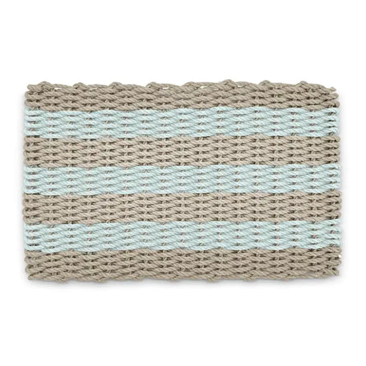 Lobster Rope Outdoor Doormat: Sand & Seafoam Cabana Stripes | Medium (18" x 30")