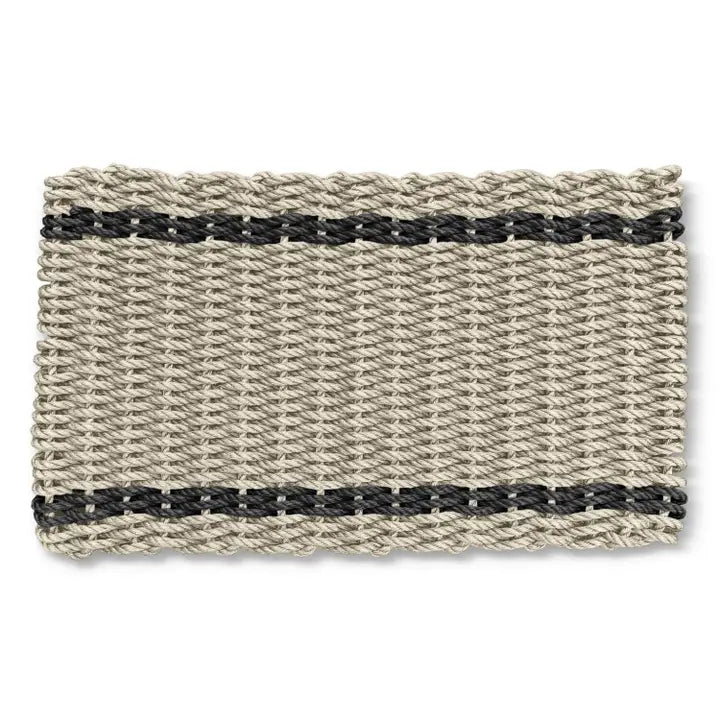 Lobster Rope Outdoor Doormat: Sand & Black Tailored Stripes | 18x30