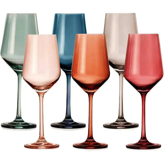 The Wine Savant/ Khen Glassware Pastel Crystal Wine, Set Of 6