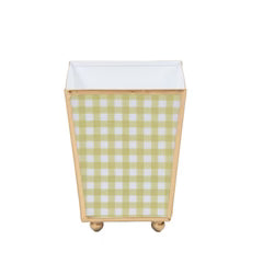 Gingham Enameled Square Cachepot Planter, Green - 4in