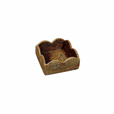 Caspari Rattan Scallop Cocktail Napkin Holder Brown