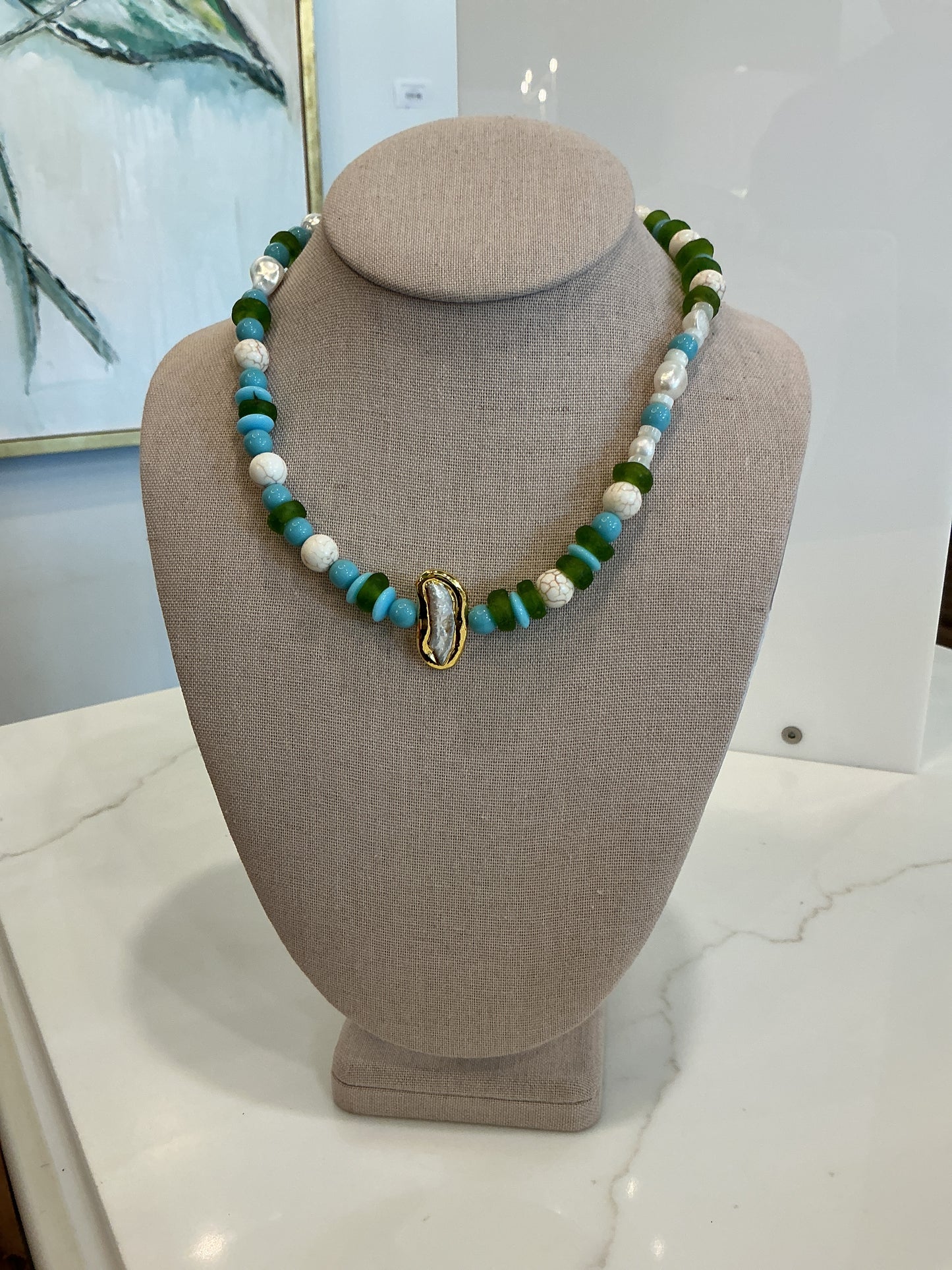 BCB - Blue & Green W/ Pearl Necklace