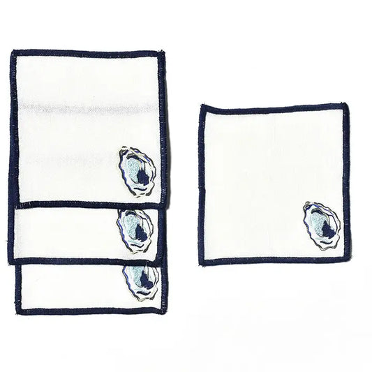 Coton Colors Oyster Cocktail Napkins w/Navy Trim, Set Of 4