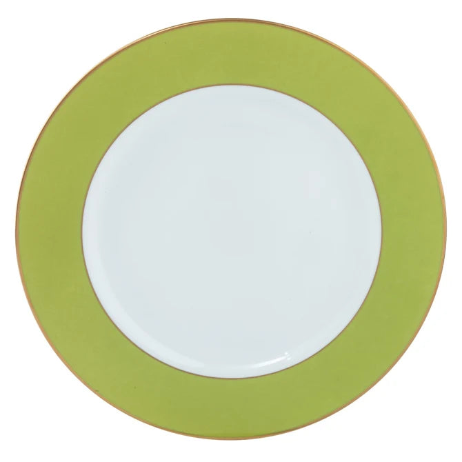 Pickard Ultra-White ColorSheen Apple Green Gold Dinner Plate