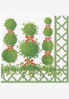 Caspari Topiaries Green Border Cocktail Napkin