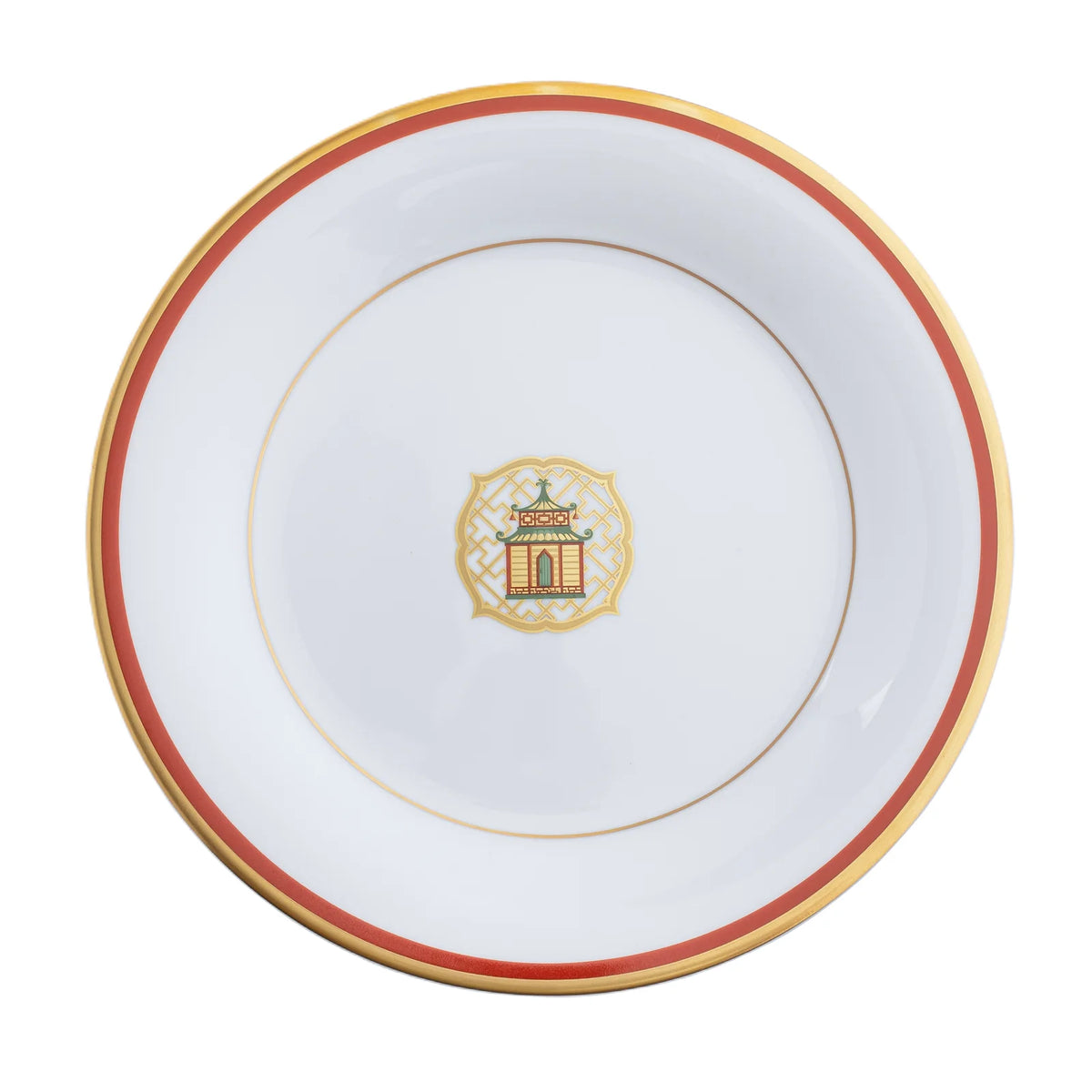 Pickard UW Pagoda Motif Center Well - Salad - Gold and Orange Band